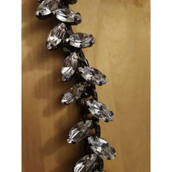 Wedding Statment Zara Heavy Prong Set Rhinestone Bling Neckless Black Back Chain - Picture 7 of 9